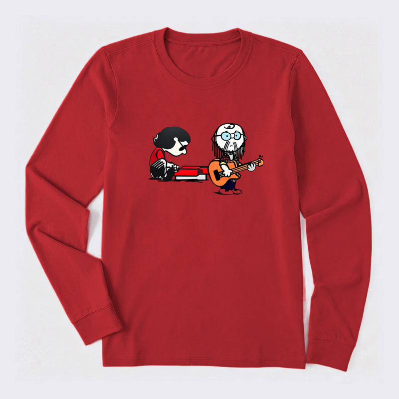 Cartoon Musicians Playing Guitar And Keyboard Graphic Long Sleeve T-Shirt