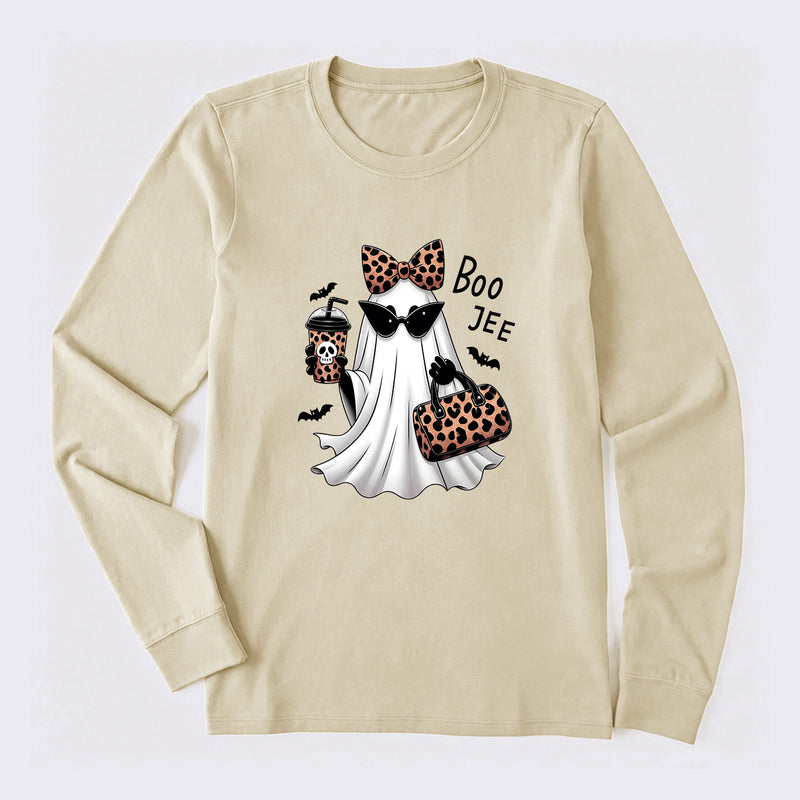 Boo-Jee Leopard Ghost Funny Fall Halloween Long Sleeve T-Shirt