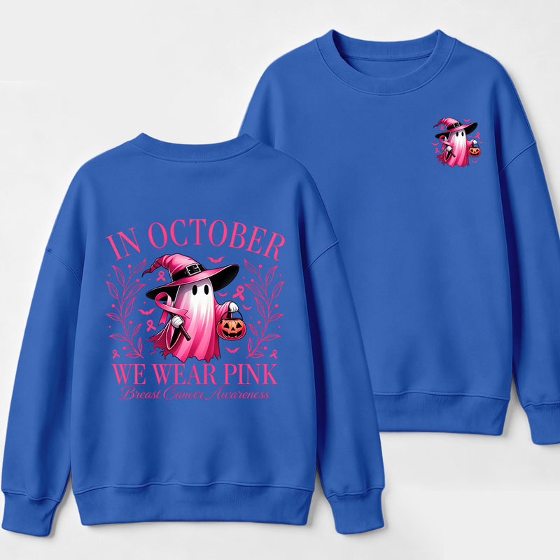 In October We Wear Pink Ghost Halloween Breast Cancer Awareness Sweatshirt