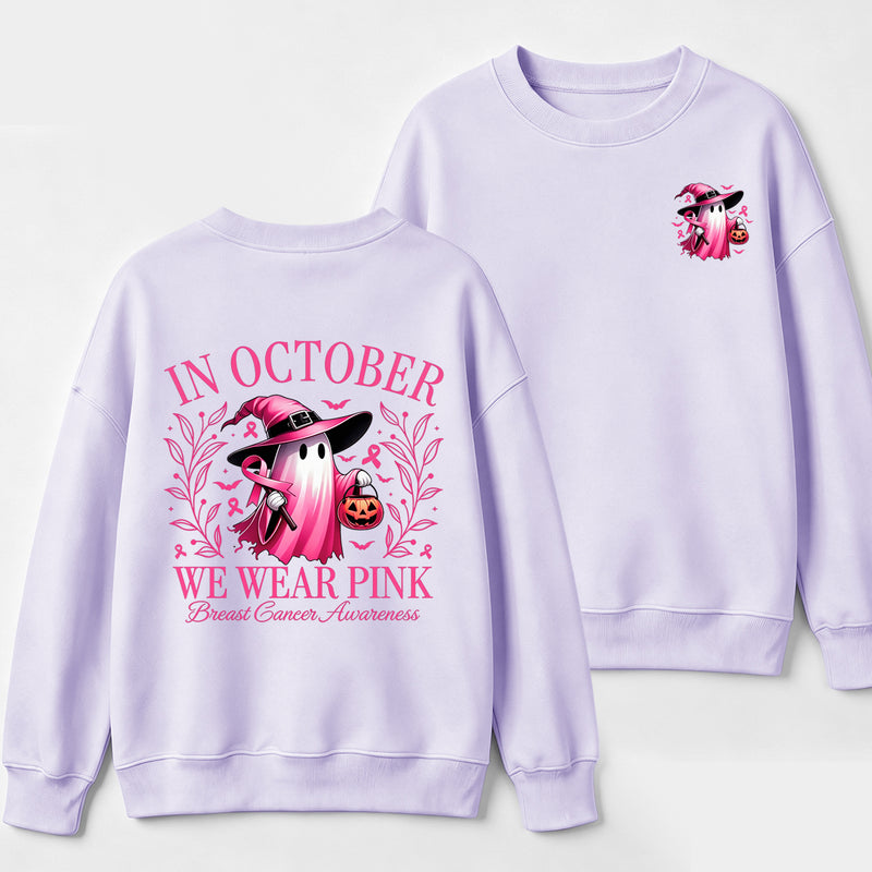 In October We Wear Pink Ghost Halloween Breast Cancer Awareness Sweatshirt