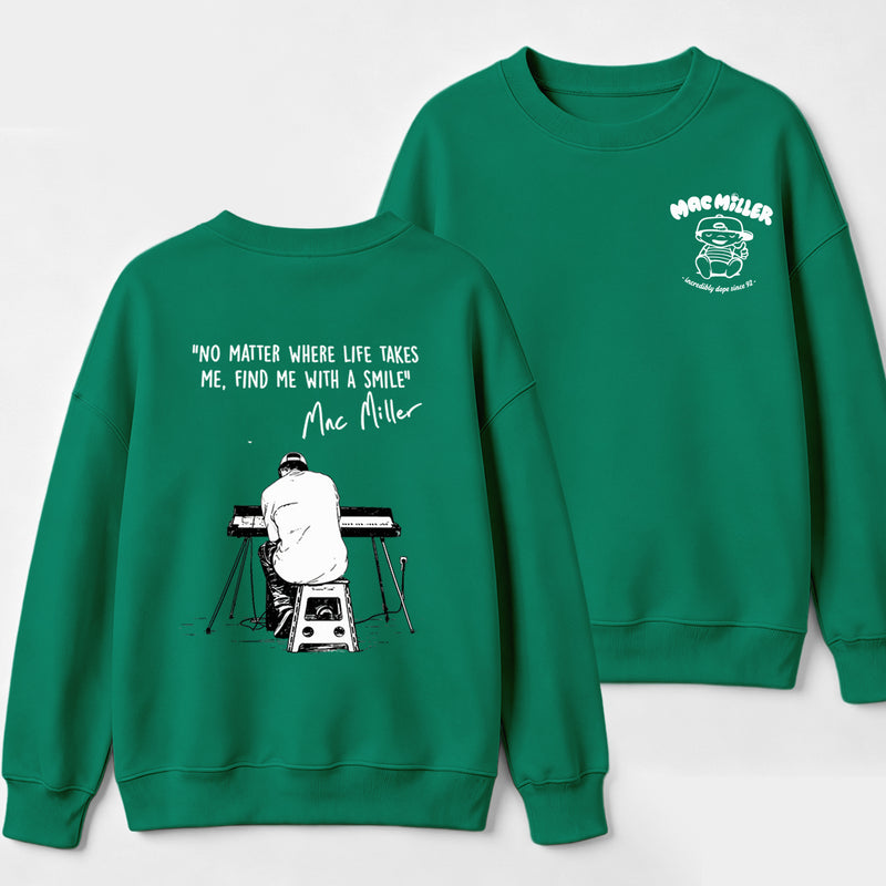 "No Matter Where Life Takes Me, Find Me With A Smile" Mac Miller Album Collage Sweatshirt