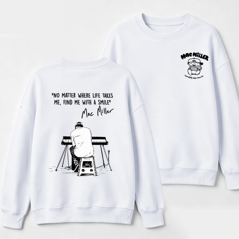 "No Matter Where Life Takes Me, Find Me With A Smile" Mac Miller Album Collage Sweatshirt