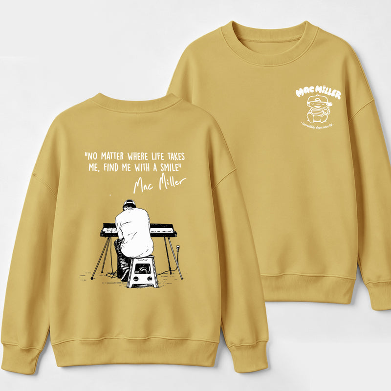 "No Matter Where Life Takes Me, Find Me With A Smile" Mac Miller Album Collage Sweatshirt