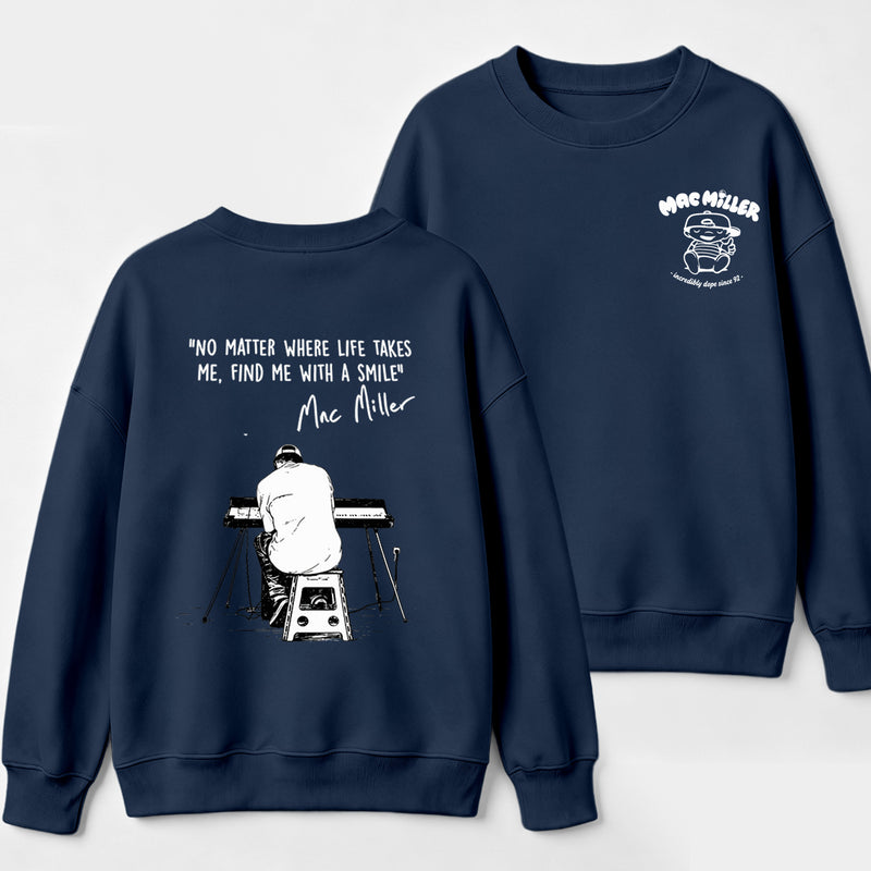 "No Matter Where Life Takes Me, Find Me With A Smile" Mac Miller Album Collage Sweatshirt