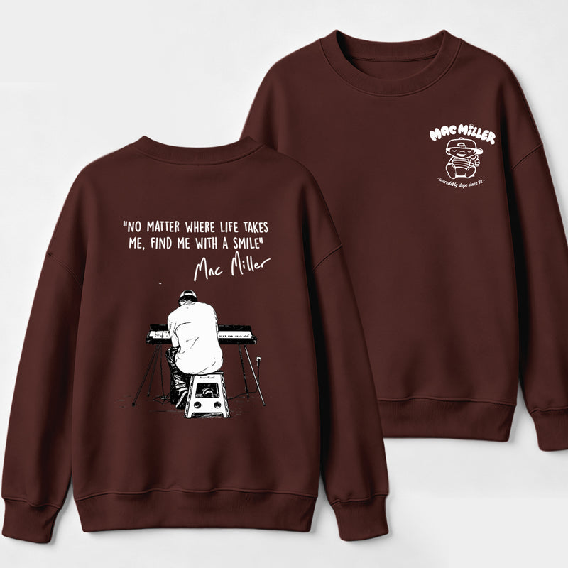 "No Matter Where Life Takes Me, Find Me With A Smile" Mac Miller Album Collage Sweatshirt