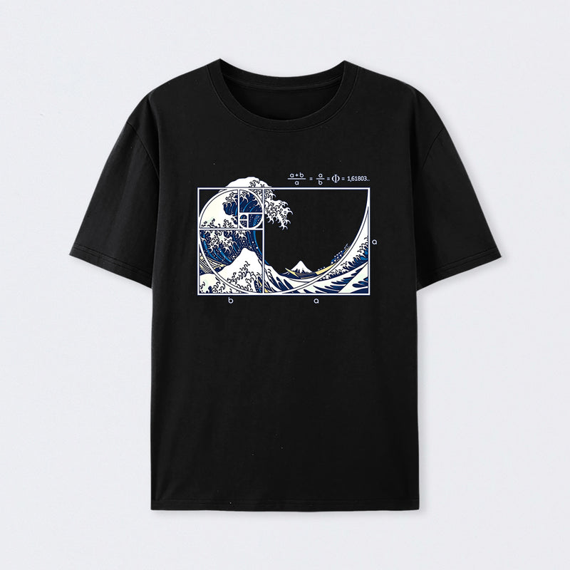 Black The Great Fibonacci Wave Science T-Shirt
