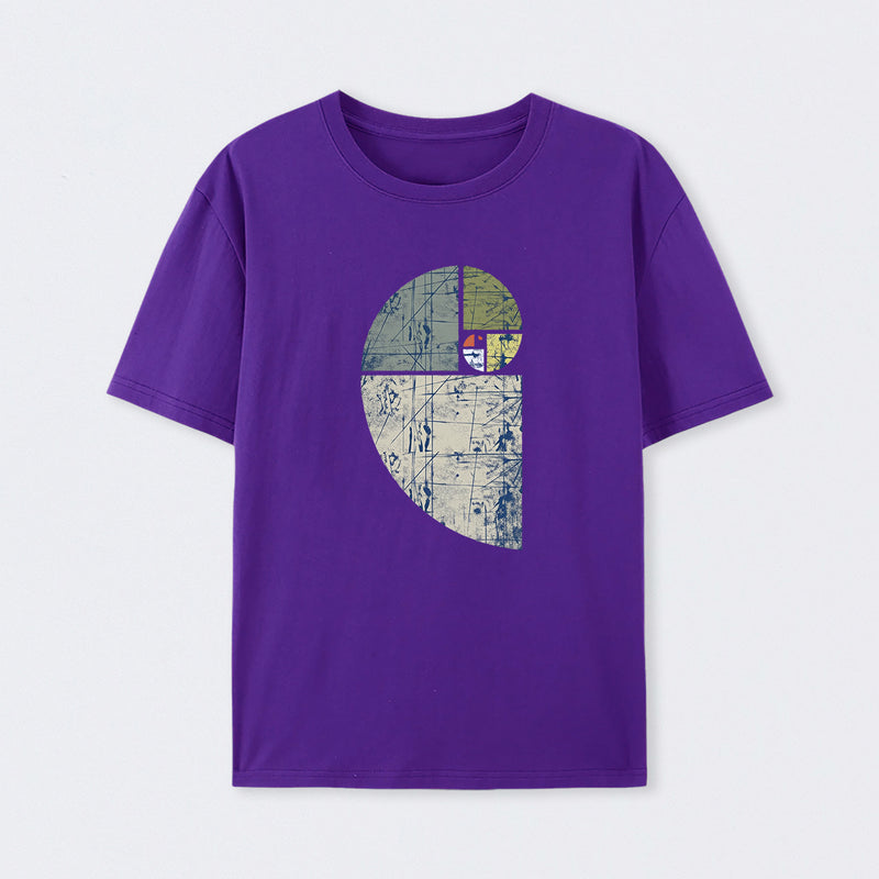 Purple Distressed Fibonacci Spiral Graphic T-Shirt