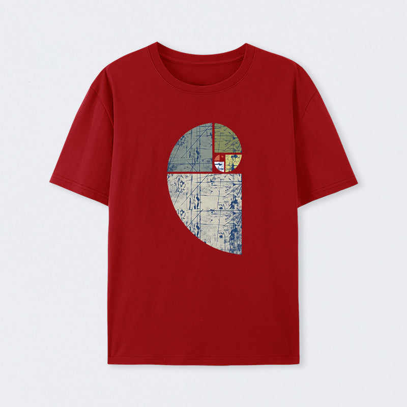 Red Distressed Fibonacci Spiral Graphic T-Shirt