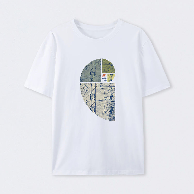 White Distressed Fibonacci Spiral Graphic T-Shirt
