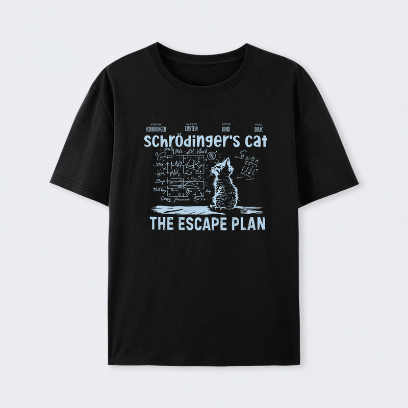 Black Schr?dinger's Cat Escape Plan Interesting Physics Science T-Shirt