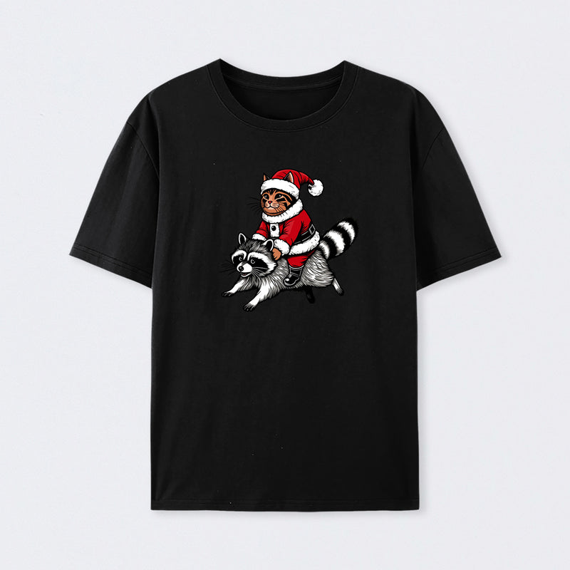 Santa Cat on A Raccoon T-Shirt