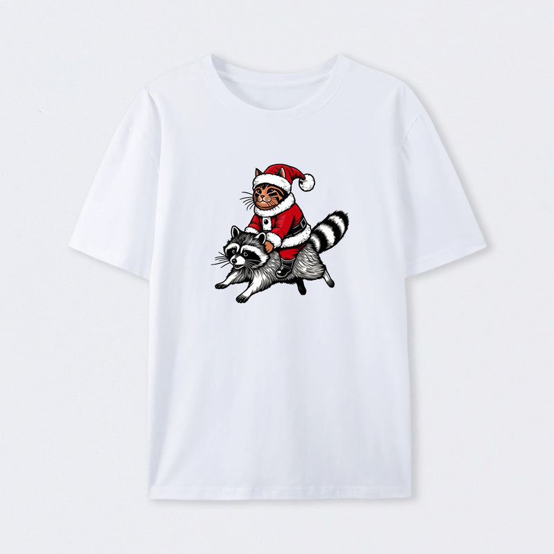 Santa Cat on A Raccoon T-Shirt