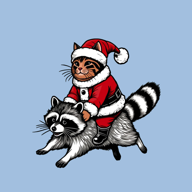 Santa Cat on A Raccoon T-Shirt