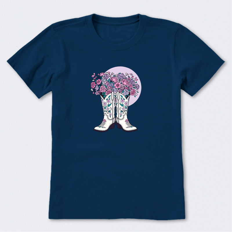 Foral Cowgirl Boots Short Sleeve T-Shirt