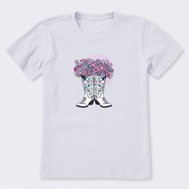 Foral Cowgirl Boots Short Sleeve T-Shirt