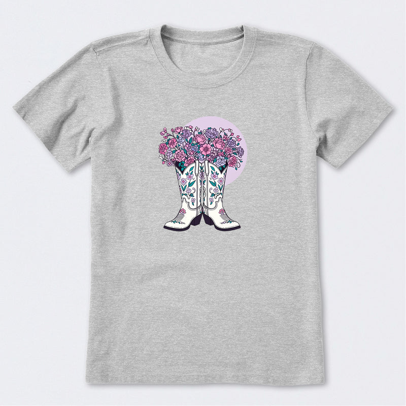 Foral Cowgirl Boots Short Sleeve T-Shirt