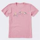 Three Little Birds on Flowers Short Sleeve T-Shirt