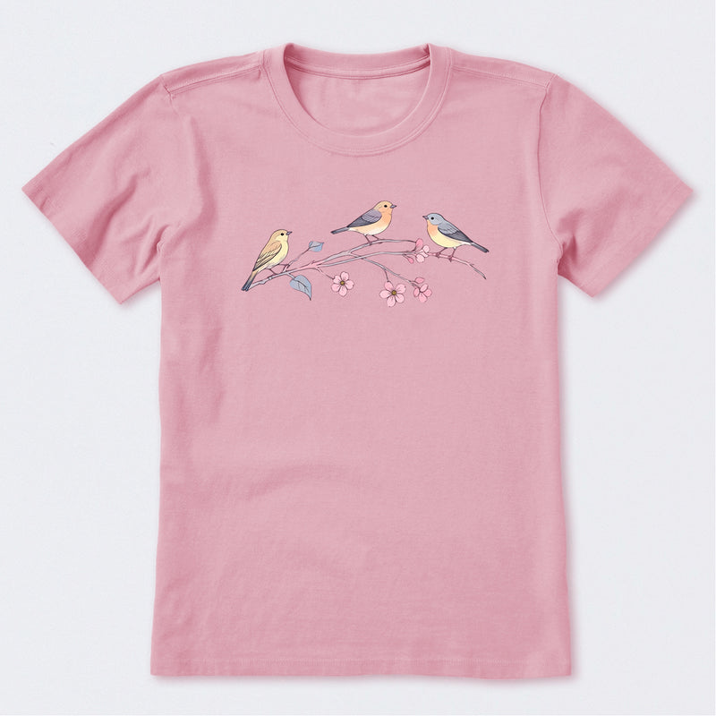 Three Little Birds on Flowers Short Sleeve T-Shirt