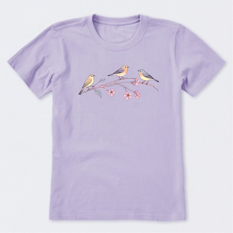 Three Little Birds on Flowers Short Sleeve T-Shirt