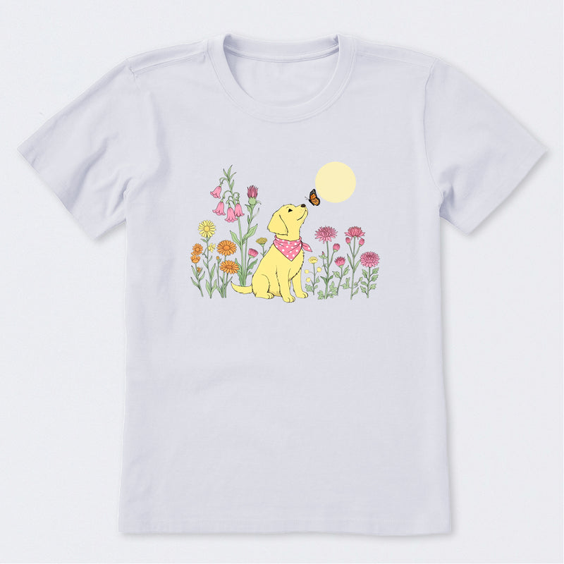 Dog Among Wildflowers Short Sleeve T-Shirt