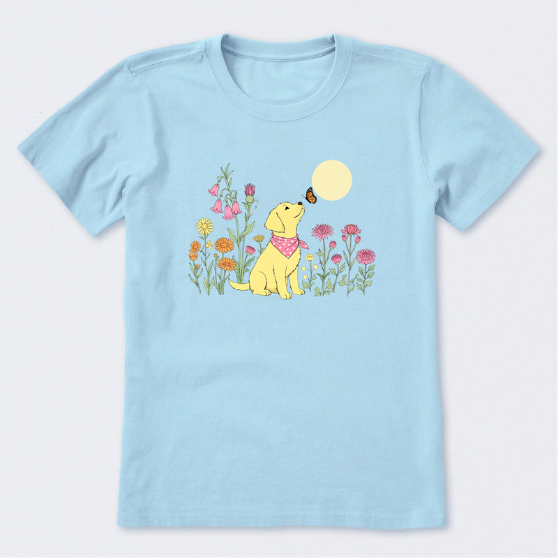Dog Among Wildflowers Short Sleeve T-Shirt