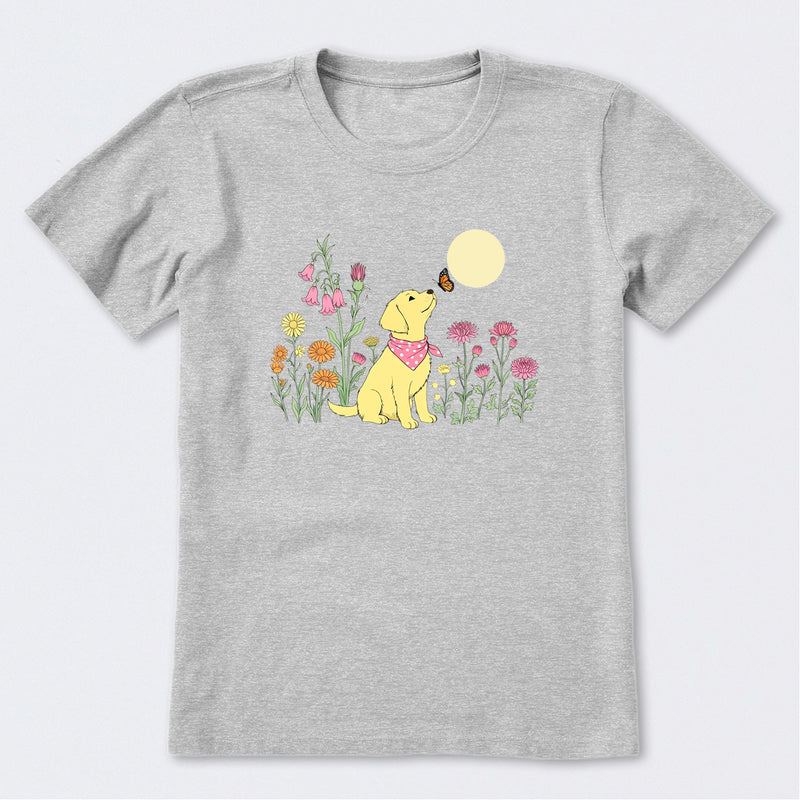 Dog Among Wildflowers Short Sleeve T-Shirt