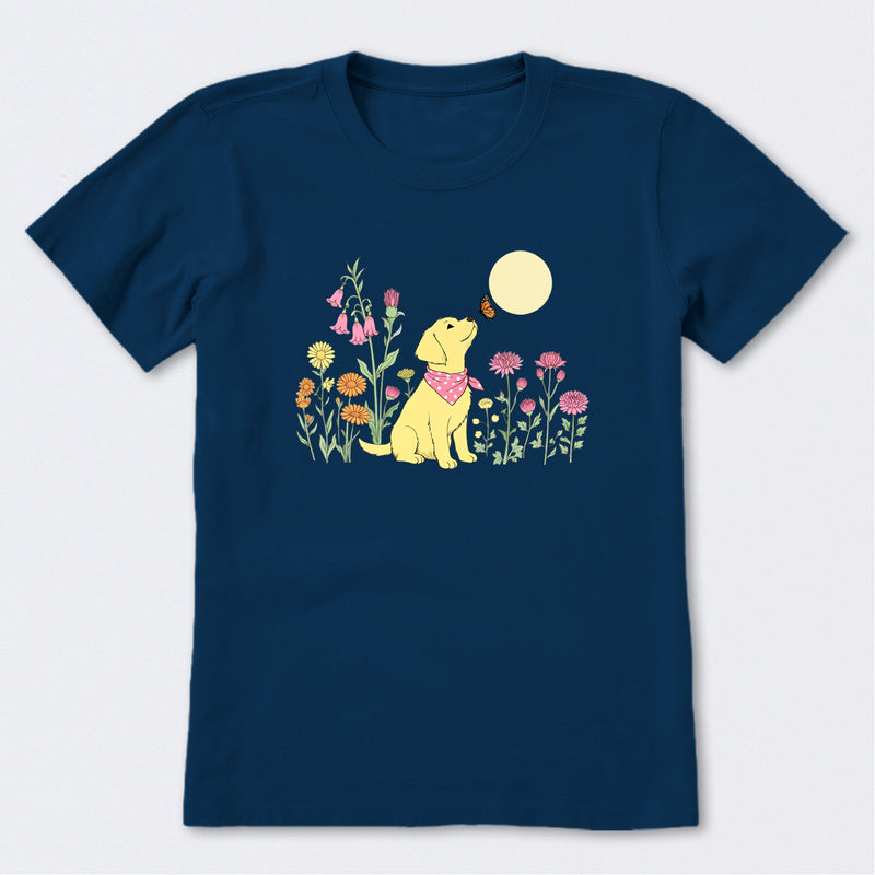 Dog Among Wildflowers Short Sleeve T-Shirt