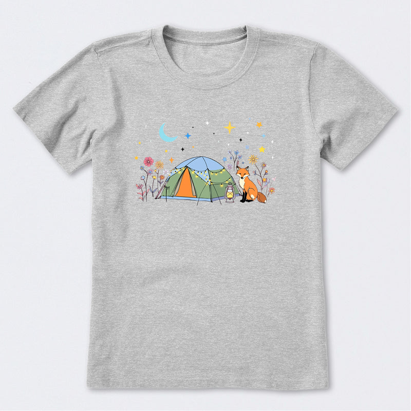 Camping Fox Flowers Short Sleeve T-Shirt