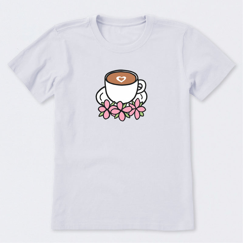 Latte Heart with Flowers Short Sleeve T-Shirt