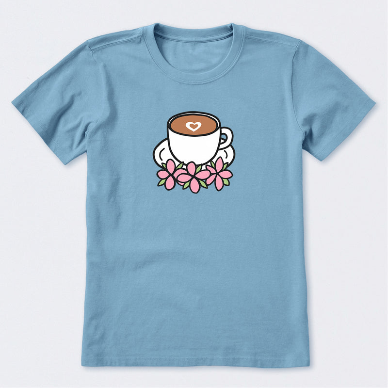 Latte Heart with Flowers Short Sleeve T-Shirt