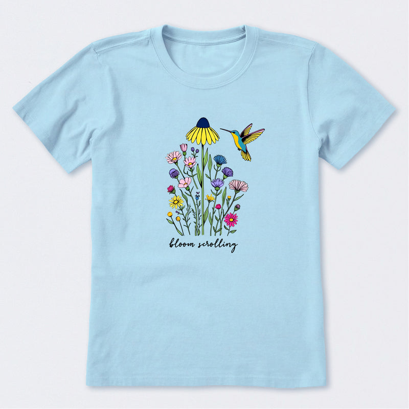 Bloom Scrolling Hummingbird Short Sleeve T-Shirt