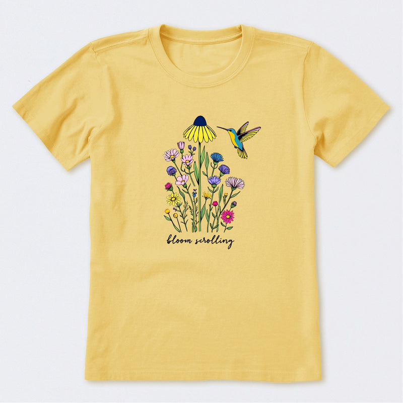 Bloom Scrolling Hummingbird Short Sleeve T-Shirt