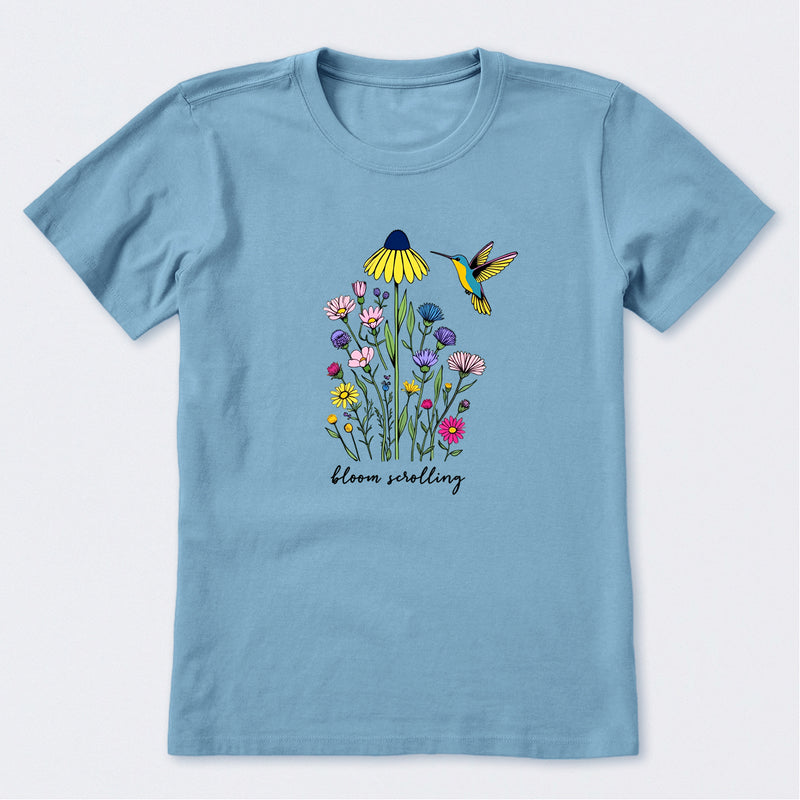 Bloom Scrolling Hummingbird Short Sleeve T-Shirt