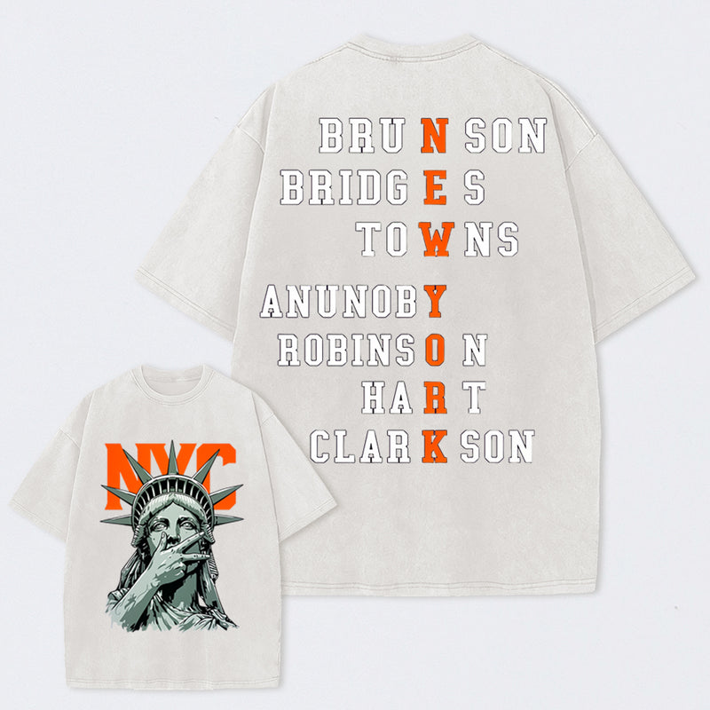 NewYork 2 Side Basketball Fans Washed T-Shirt