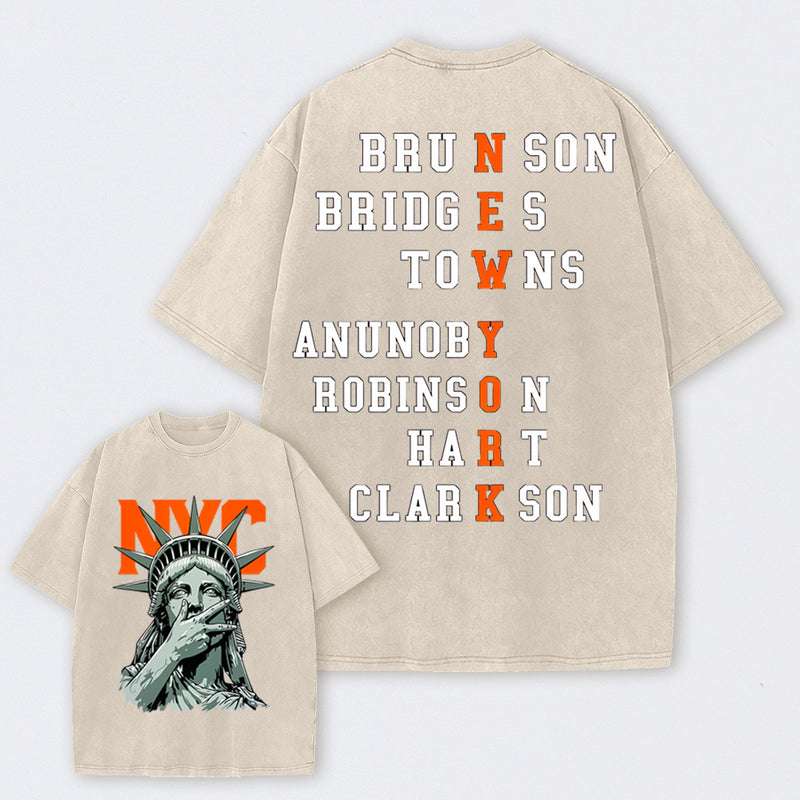 NewYork 2 Side Basketball Fans Washed T-Shirt