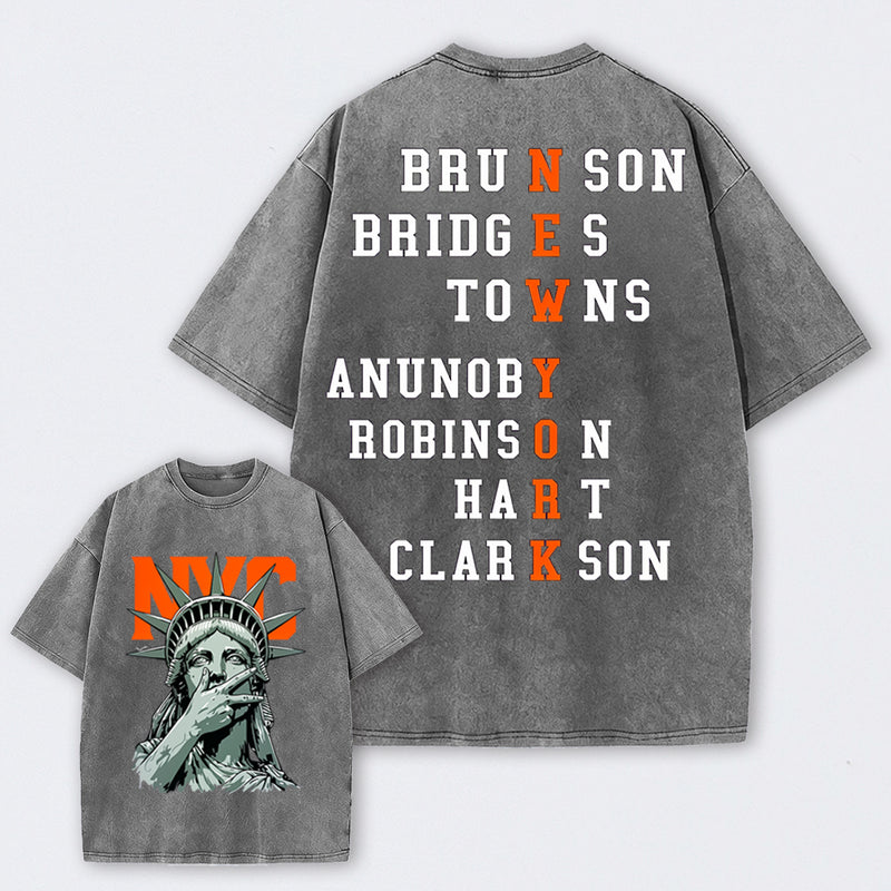 NewYork 2 Side Basketball Fans Washed T-Shirt