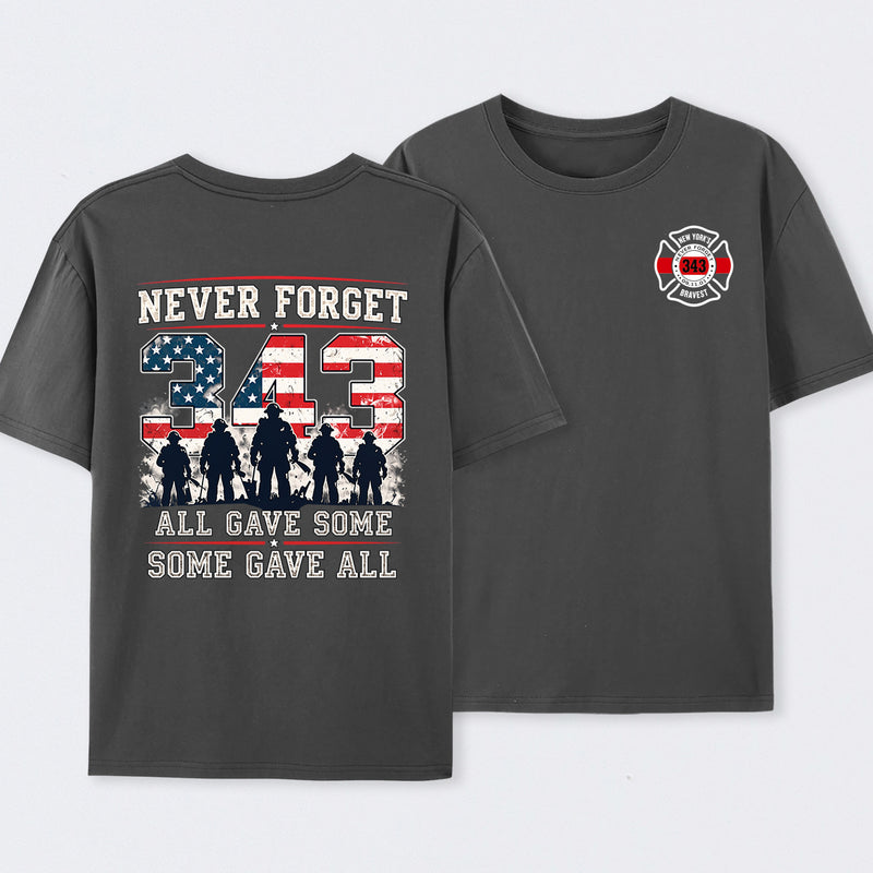 Never Forget 343 Firefighter 25th Anniversary Gift For Heroes T-Shirt