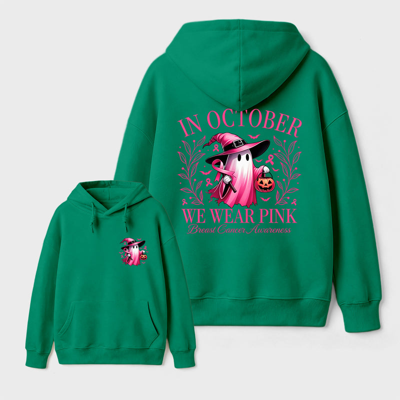 In October We Wear Pink Ghost Halloween Breast Cancer Awareness Hoodie