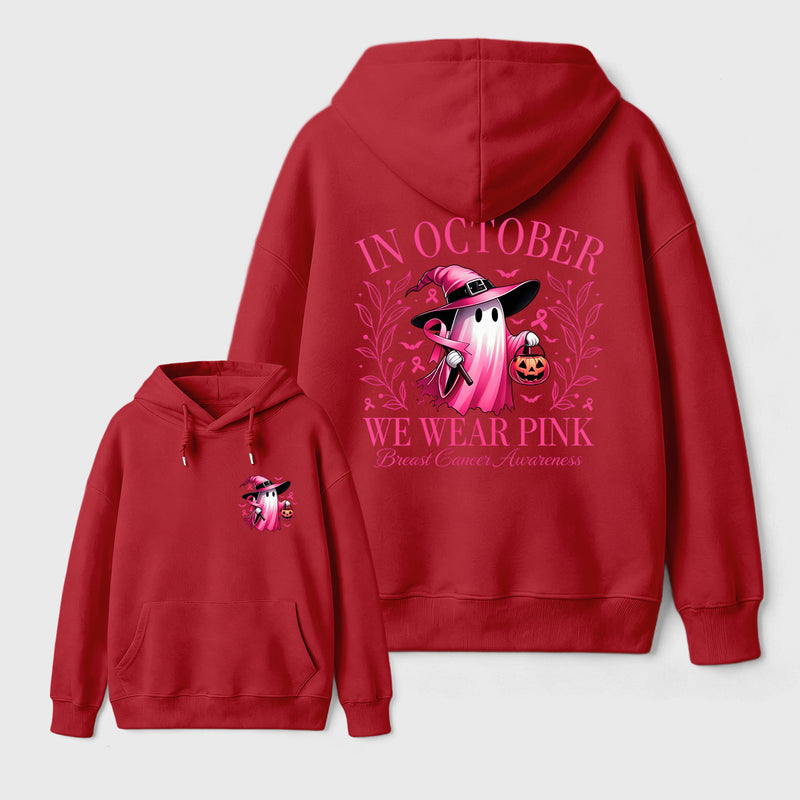 In October We Wear Pink Ghost Halloween Breast Cancer Awareness Hoodie