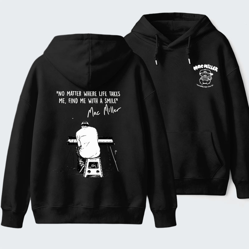 "No Matter Where Life Takes Me, Find Me With A Smile" Mac Miller Album Collage Hoodie