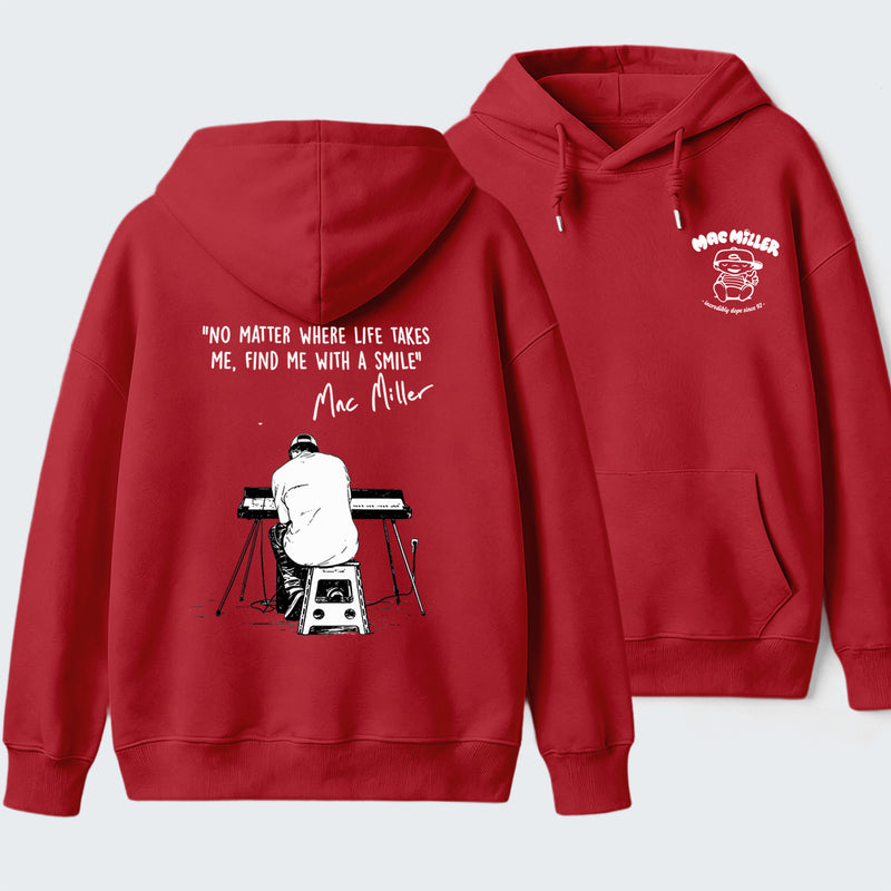 "No Matter Where Life Takes Me, Find Me With A Smile" Mac Miller Album Collage Hoodie