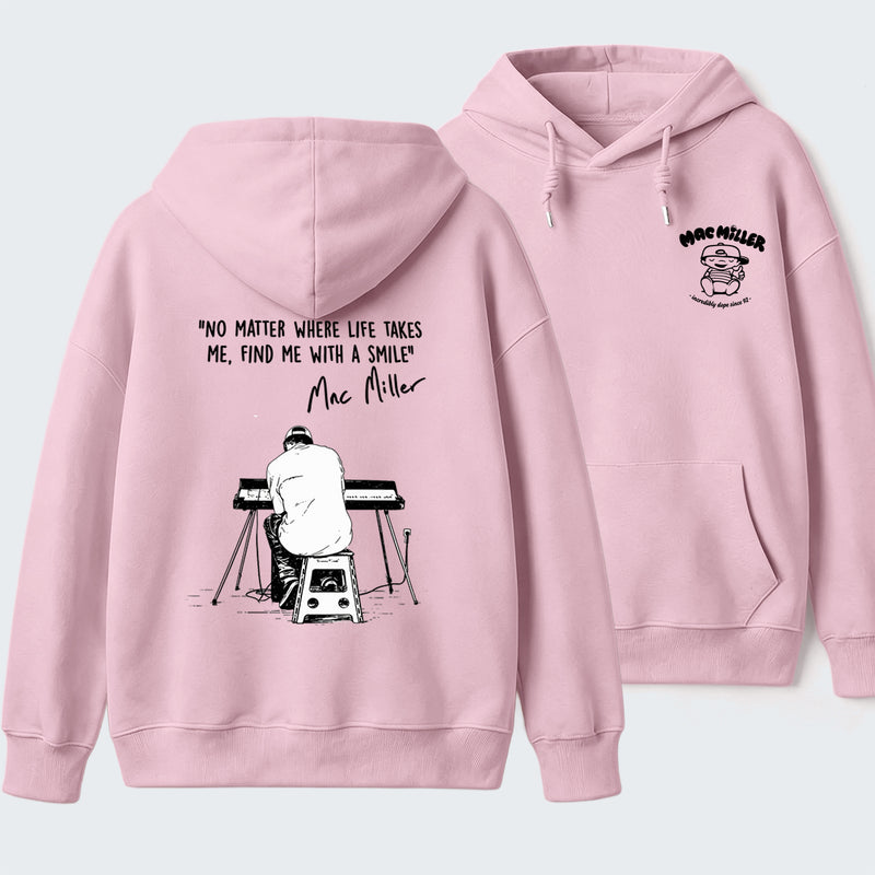 "No Matter Where Life Takes Me, Find Me With A Smile" Mac Miller Album Collage Hoodie